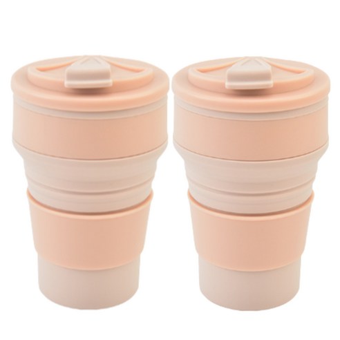 채옴 접이식 텀블러 휴대용 실리콘 컵, 오렌지, 2개, 350ml