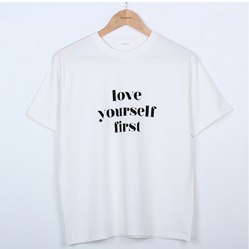 빼빼 여성용 배색레터링 라운드넥 반팔티셔츠