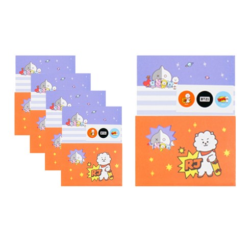 스튜디오에잇 BT21 빼꼼편선지 5p + 스티커 3종 x 3p 세트, 알제이, 1세트