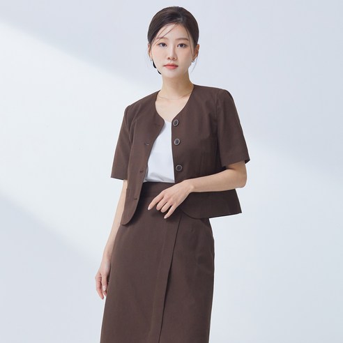로엠 여성용 컬러리스 반팔 크랍자켓
