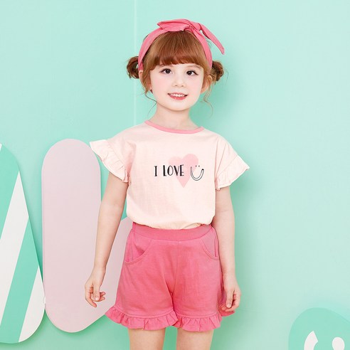 월튼키즈 여아용 러브유 팬츠 상하복 헤어밴드세트