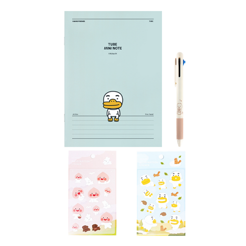 카카오프렌즈 A5 중철노트 + 데일리 4in1 샤프컬러펜 + 에이프릴샤워 면크로스 스티커 2p 세트, 튜브(노트), 랜덤발송(샤프컬러펜), 랜덤발송(스티커), 1세트