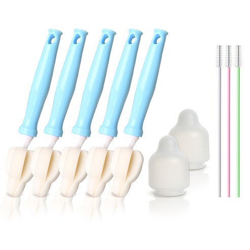 하이비 젖꼭지 세척 솔 브러쉬 5p + 먼지캡 2p + 빨대솔 3p, 1세트, 스카이블루