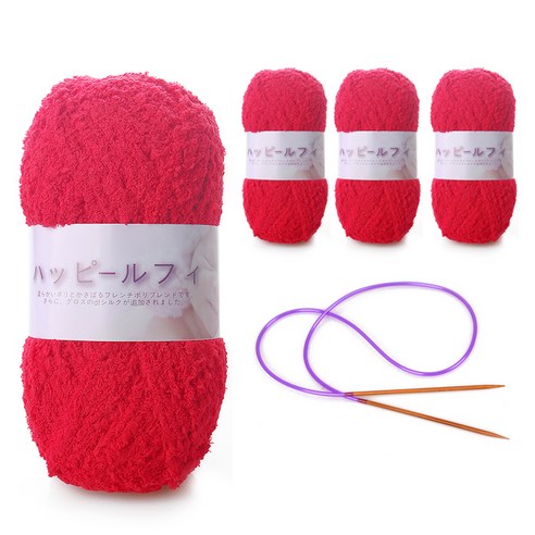 해피붐붐 수면사 털실 80g x 4p + 줄바늘, 109 크림슨레드, 104m