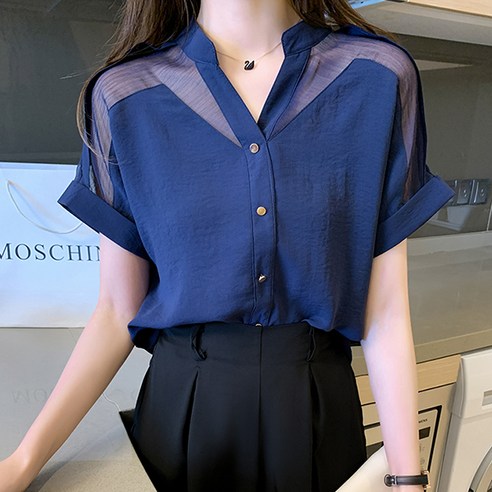 포플러앤씨 베니 헨리넥 블라우스