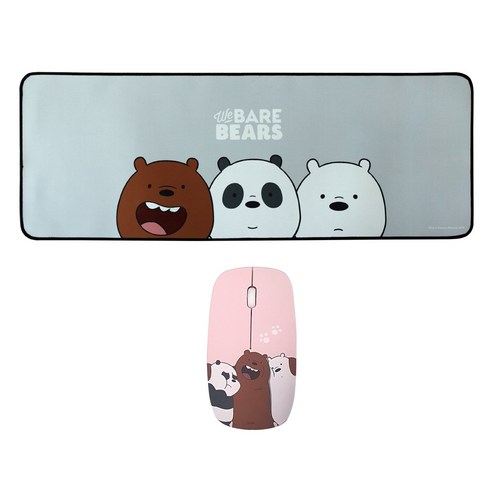 위베어베어스 데스크 장패드 + 무선 마우스, 그레이(장패드), 핑크(마우스), 1세트