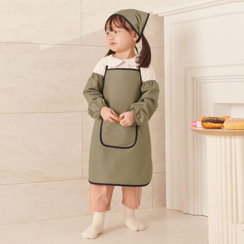 베베슈에뜨 유아용 파스텔 방수 앞치마 + 두건 + 팔토시 세트