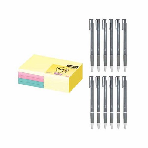 신지 제로볼 유성볼펜 0.5mm 12p + 알뜰 포스트잇 세트, 블랙(볼펜), SSN654-10A(포스트잇), 1세트