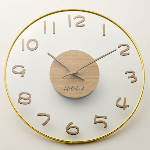 에이치씨클락 컨벡스 유리 무소음 벽걸이 벽시계 30cm A타입, Natural wood