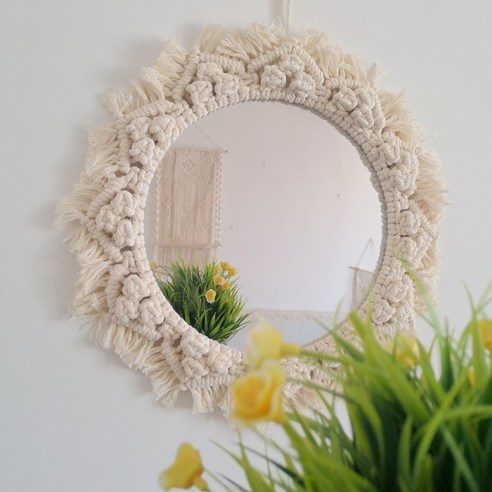 마크라메 벽걸이 거울 지름 35cm, D타입