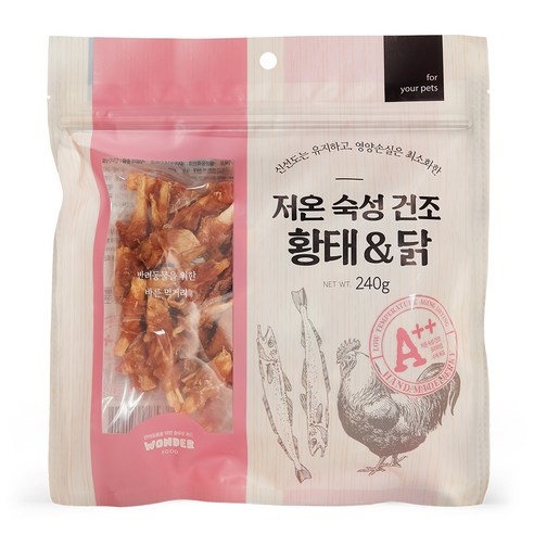 원더푸드 반려동물 저온숙성 건조간식 240g, 1개, 황태 + 닭 혼합맛
