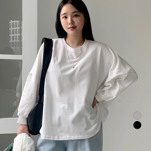 102102 여성용 빅사이즈 루즈핏 트임 벌룬 긴팔 티셔츠