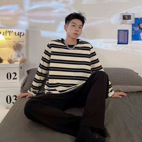 세컨핑크 커플용 더블단가라 무지팬츠 긴팔 잠옷 상하의 세트