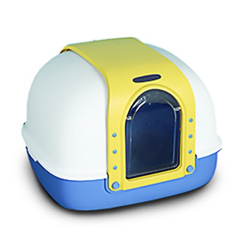 마칼 매직스페이스 후드형 고양이 화장실 3door + 배변삽 + 사막화 방지매트 세트, 옐로우블루, 1개