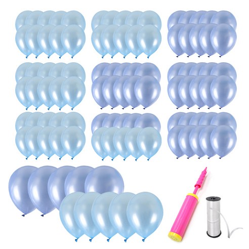 파티쇼 헬륨효과 네오 펄풍선 30cm 2종 x 50p + 손펌프 + 컬링리본 화이트 소 세트, 아주르, 페리윙클, 1세트