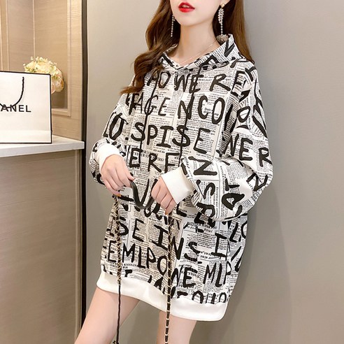 루나걸 뉴스페이퍼 롱 후드티