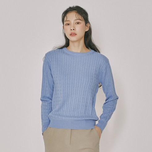 미쏘 여성용 라운드 잔케이블 조직 스웨터