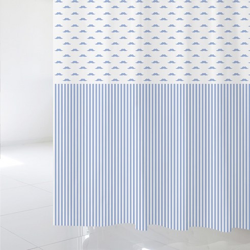 수풀 북유럽 스타일 샤워커튼 SC734 L 1800 x 1880 mm + 플라스틱 고리 12p + 커튼봉 화이트 세트, 1SET_KOR
