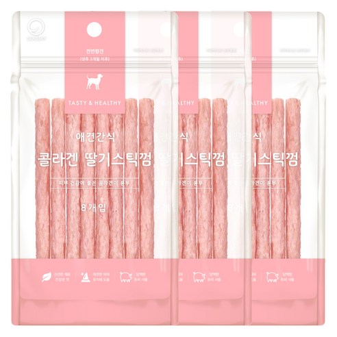 굿데이 강아지 콜라겐 스틱껌 8p, 딸기맛, 40g, 3개