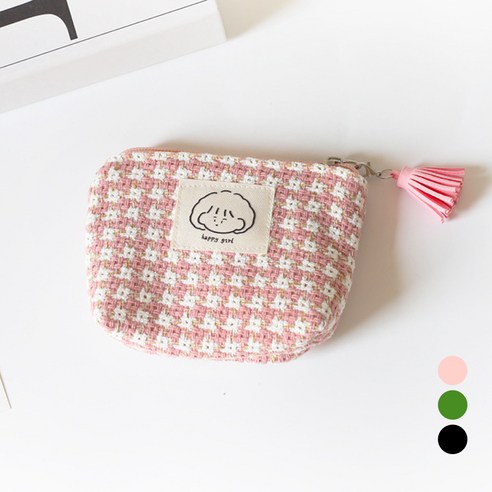 엘쏘 여성용 큐트 라벨 포인트 체크 미니 파우치