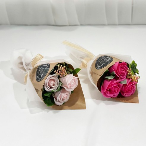 러블리팜 쁘띠부케 로즈 3송이 2종 세트 + 양면테이프, 로즈3송이, 진핑크, 연핑크(부케)
