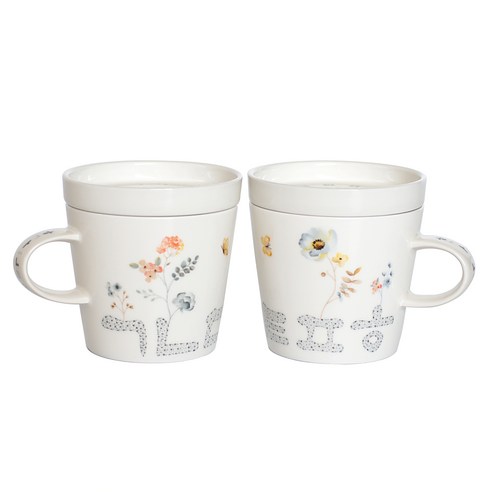 웹쉘 1443 한글 기역 이응 2인조 뚜껑 머그컵 세트 300ml, 혼합색상, 1세트