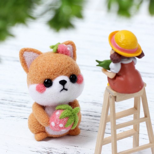 아트조이 DIY 양모펠트 키트, 1세트, 앉은시바(핑크딸기)