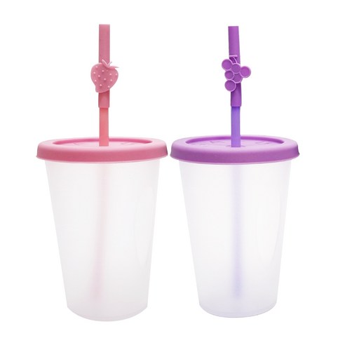 아가프라 심쿵빨대컵S 400mml x 2종 세트, 400ml, 1세트, 퍼플, 핑크