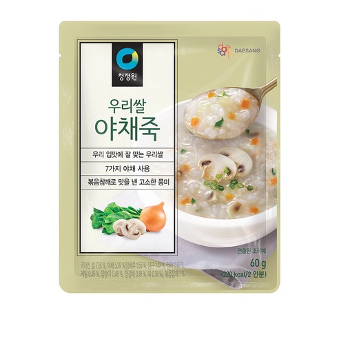 청정원 우리쌀 야채죽, 1개, 60g