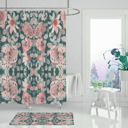 플로즈 식물 꽃 디자인 욕실 샤워 커튼 A01 180 x 120 cm, 1개