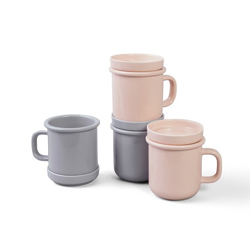 보울보울 노르딕볼볼 뚜껑머그컵 340ml x 4p + 소스볼 4p 세트, 그레이, 핑크, 1세트