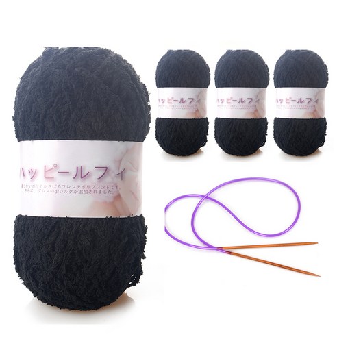 해피붐붐 수면사 털실 80g x 4p + 줄바늘, 110 블랙, 104m