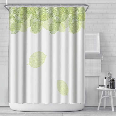 세이블루 북유럽풍 모던 화장실 패브릭 샤워커튼 녹색잎 180 x 180 cm, 2개