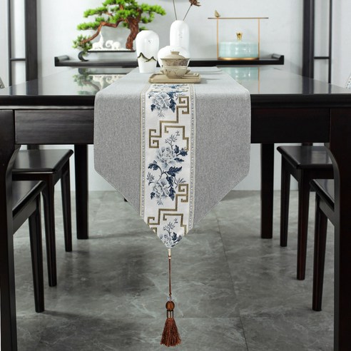 세이프탑 고급 중국풍 테이블러너, 01 라이트그레이, 33 x 240 cm