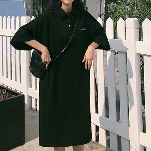 박시한 POLO 셔츠형 임산부 롱 원피스