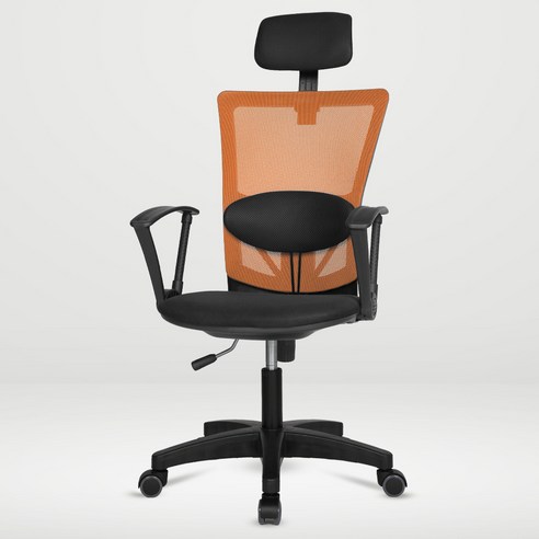 체어포커스 레오 대요추헤더형 3각팔 블랙바디 의자 L04, 패브릭 블랙 + 오렌지