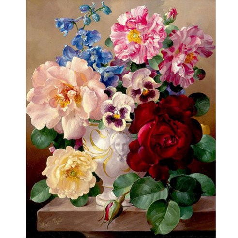 알로데 모란 꽃 식물 화병 DIY 보석십자수 라운드 30 x 40 cm, 05, 1개