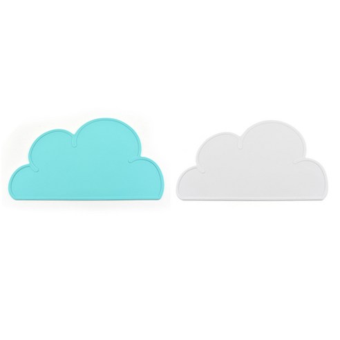 파라다이소 클라우드 실리콘 구름 플레이스 테이블매트 2종 세트, 아쿠아블루, 화이트, 48 x 27.5 cm
