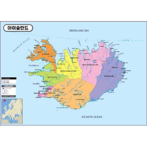 지도닷컴 행정 코팅형 아이슬란드 지도 110 x 78 cm, 1개