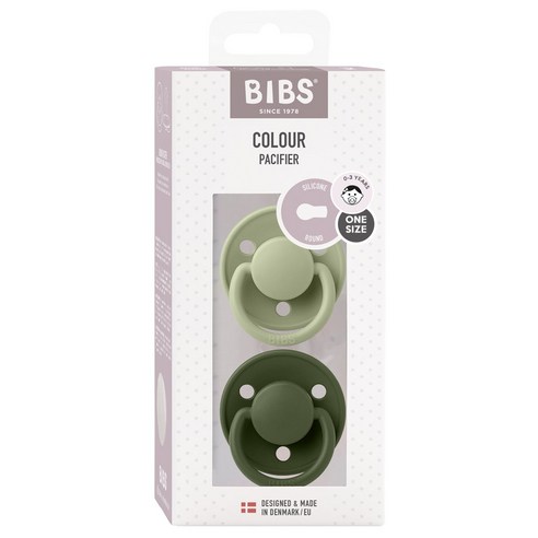 BIBS 유아동 DE LUX 실리콘 쪽쪽이 2종 기프트세트, 0~3년, 세이지, 헌터그린, 1개