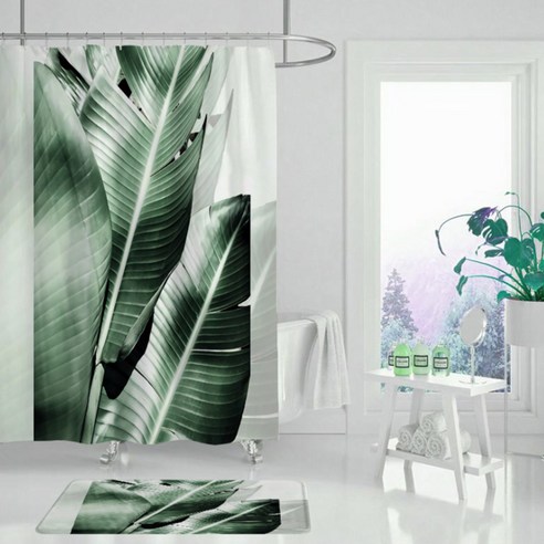 녹색잎패턴 샤워커튼 TYPE3 180 x 200 cm, 1개, 그린계열