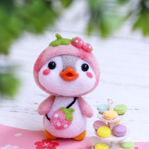 아트조이 DIY 양모펠트 키트, 1세트, 핑크딸기펭귄