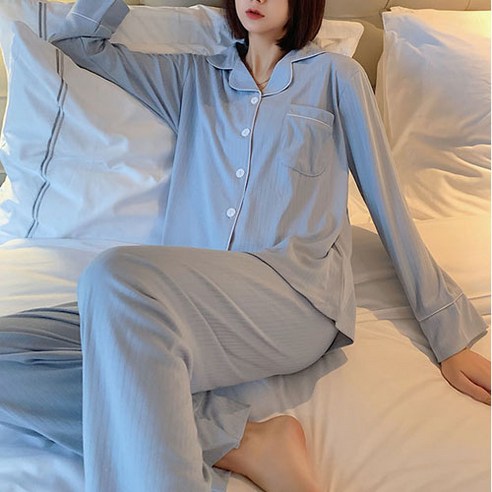 데이먼 임산부 카라넥 단추 잠옷 상하의 세트 enn406