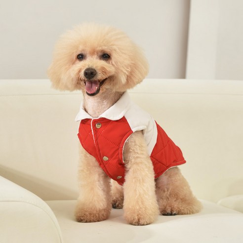 랜보어 반려동물 카라 누빔 극세사 조끼, 레드, 1개