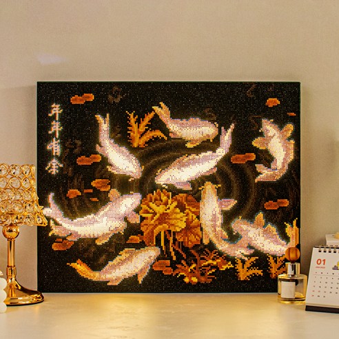 아트조이 DIY LED 캔버스형 보석십자수 40 x 50 cm, 황금잉어, 1개
