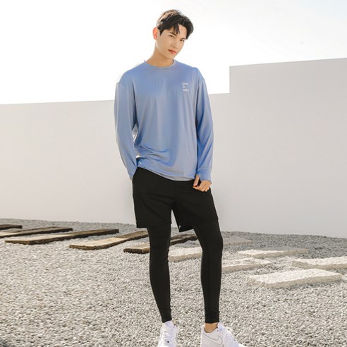 남성용 루즈핏 핑거홀 래쉬가드 상하의 세트 AE8204PL