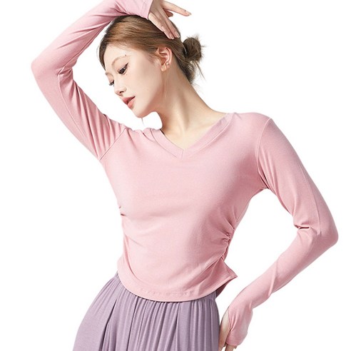 핫데이썸 댄스 스포츠 브이넥 티셔츠 긴팔, 핑크