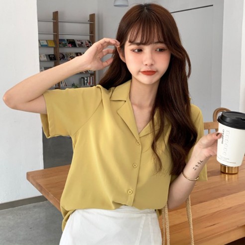 여성용 샌디 카라넥 반팔 블라우스