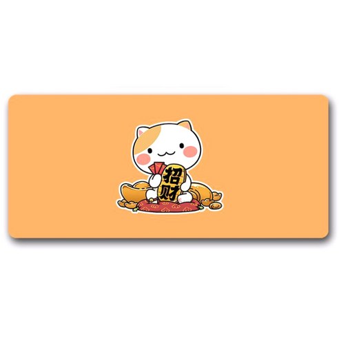 알럽컴 럭키 큐티 고양이 마우스 장패드 300 x 800 x 3 mm, 살구, 1개