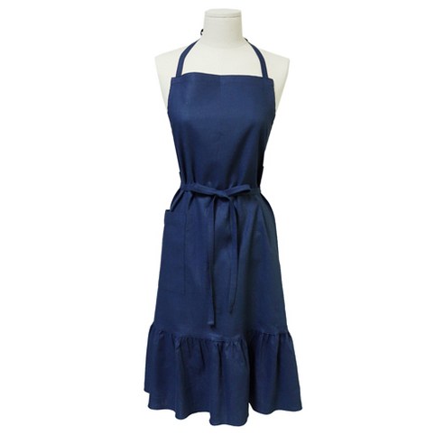 쇼문 린넨 프릴 원피스 앞치마, 네이비, 1개